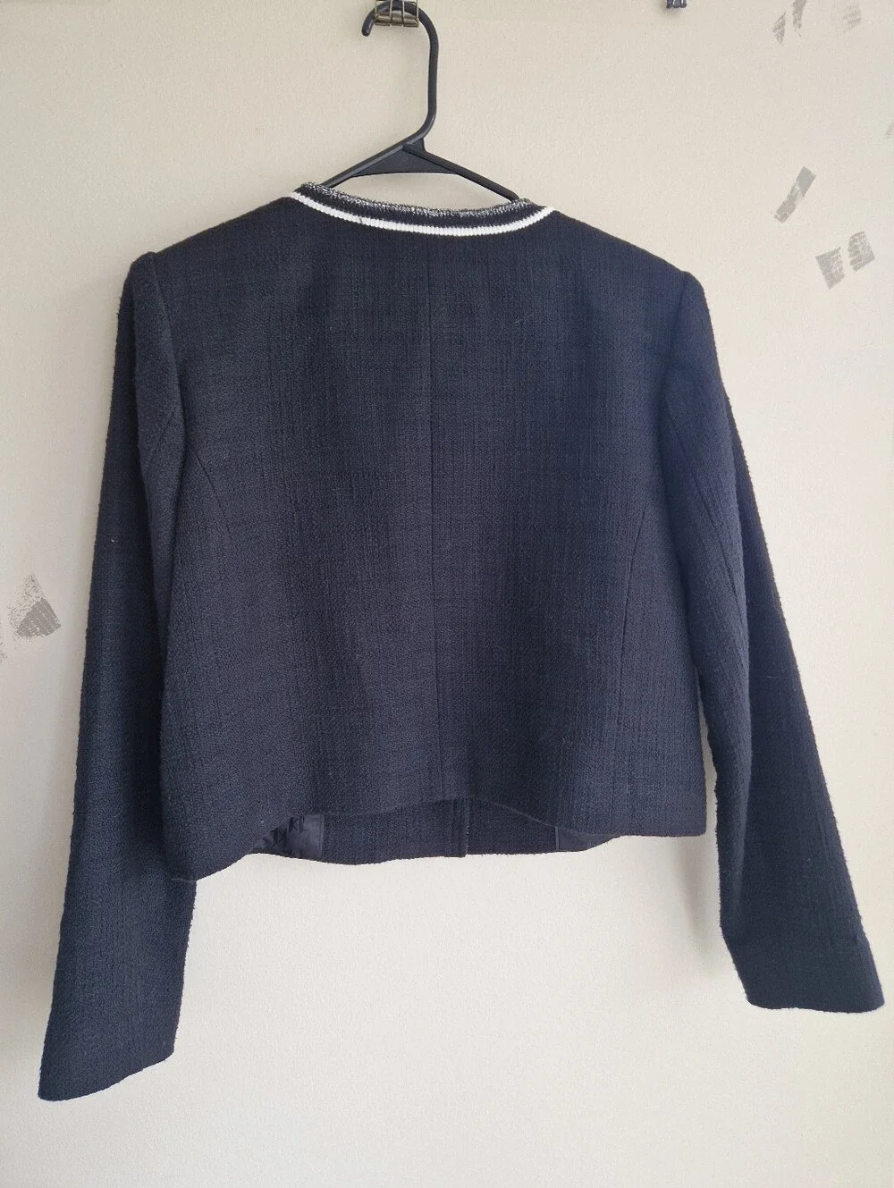 Karl Lagerfeld Black Tweed Boxy Jacket with White Trim - Picture 2 of 5